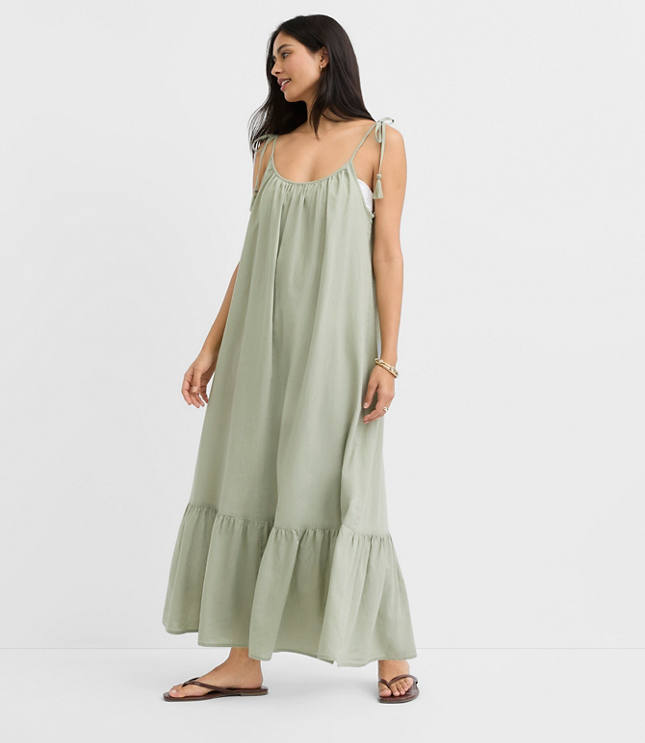 Petite LOFT Beach Tie Strap Linen Cotton Maxi Dress