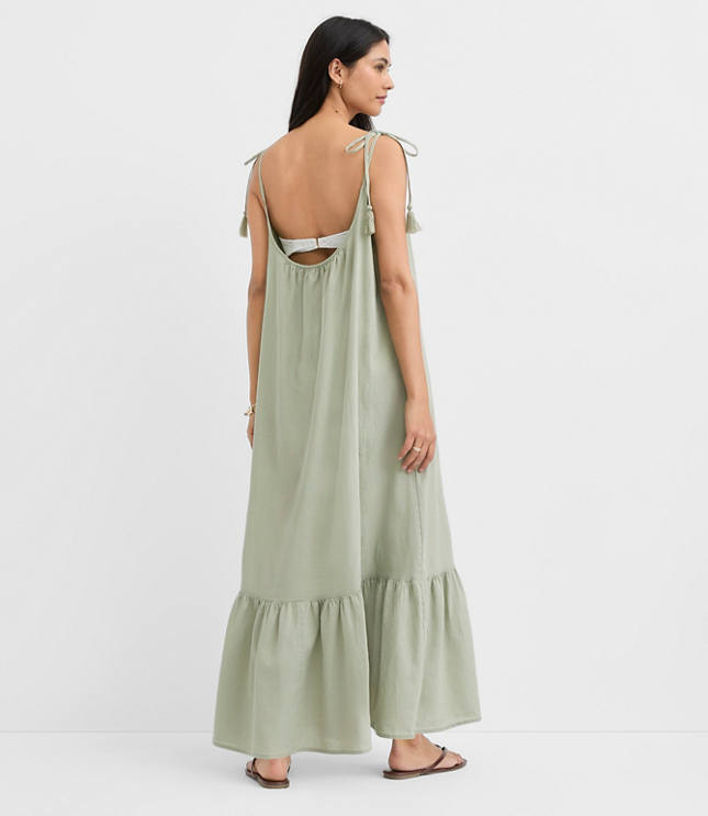 Petite LOFT Beach Tie Strap Linen Cotton Maxi Dress