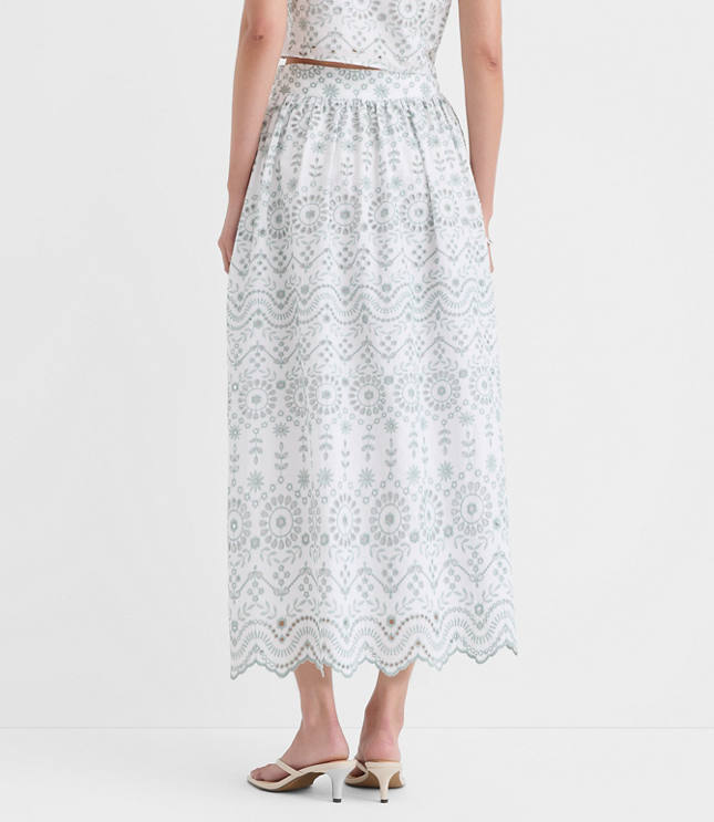 Petite Scalloped Eyelet Poplin Midi Skirt