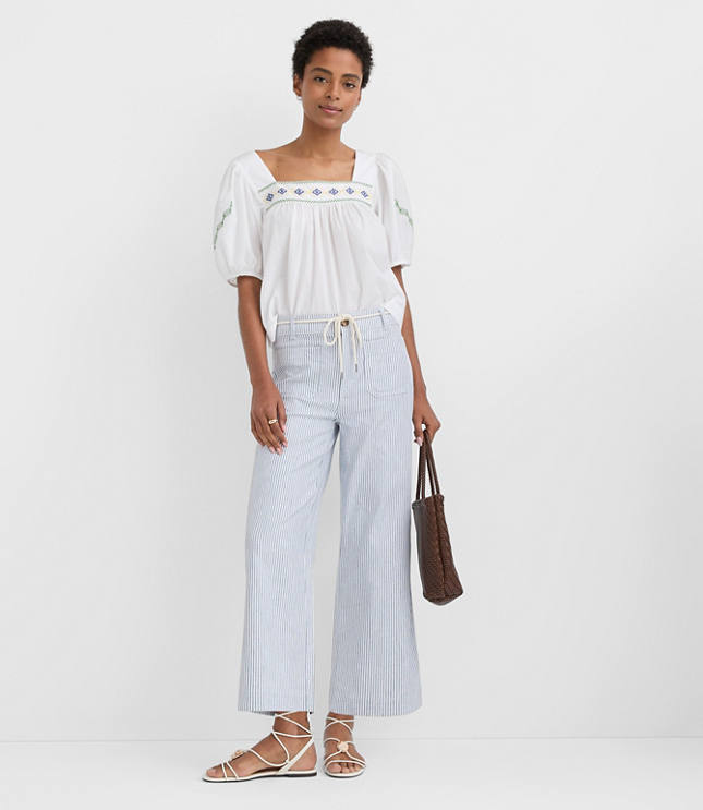 Petite Belted Palmer Wide Leg Crop Pants in Striped Twill carousel Product Image 1