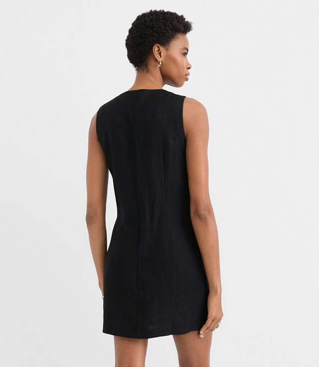 Petite Linen Blend Button Mini Pocket Dress
