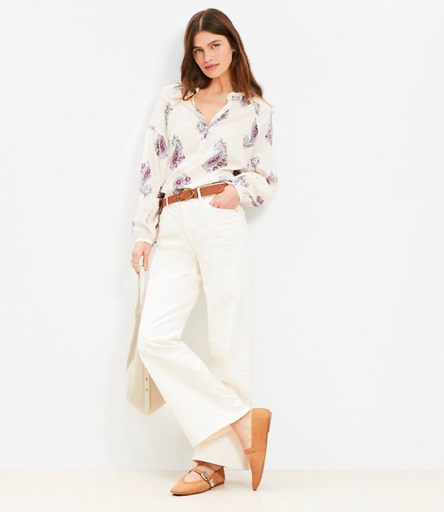 Paisley Draped Sleeve Henley Blouse