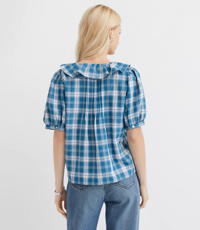Plaid Pintucked Ruffle Blouse