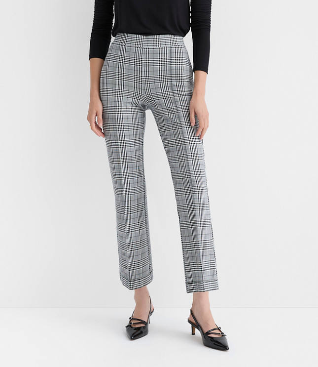 Pintucked Kick Crop Pants in Plaid Ponte