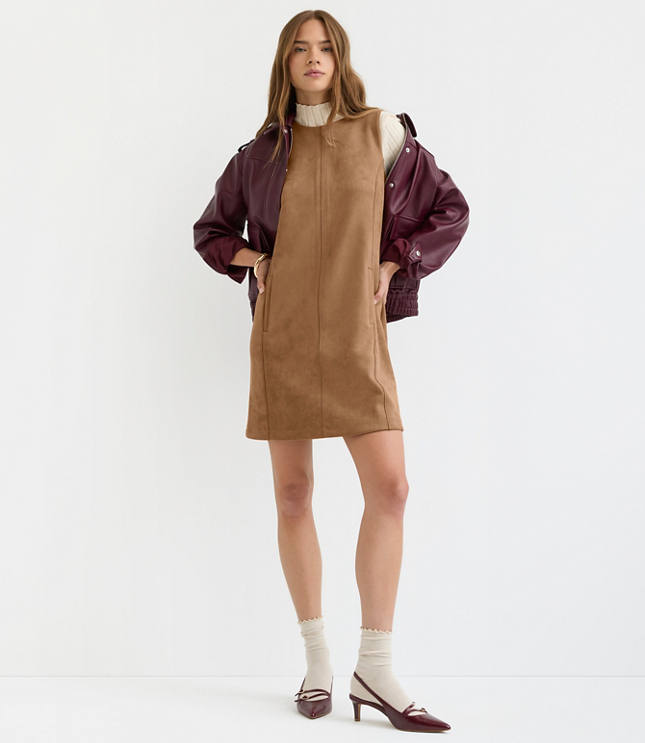 Faux Suede Mini Pocket Dress