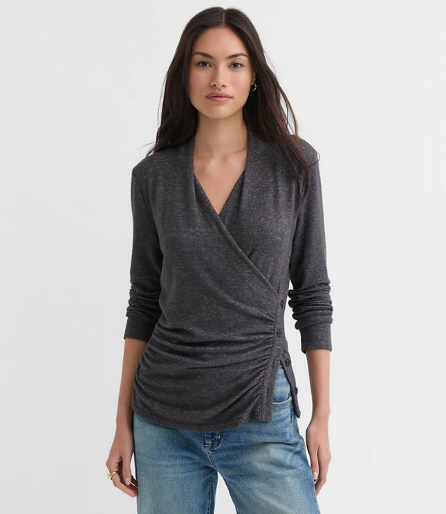 Heathered Button Side Ruched Top