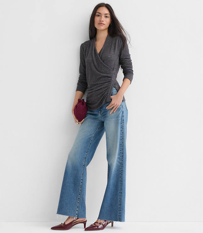 Heathered Button Side Ruched Top
