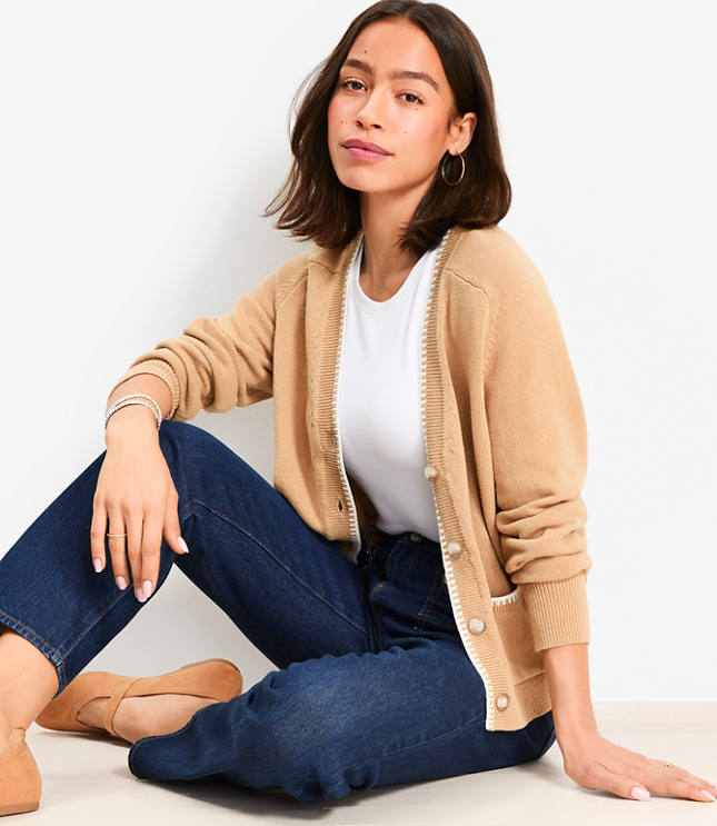 Tipped V-Neck Pocket Cardigan