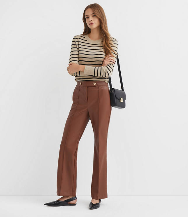 Pintucked Flare Pants in Faux Leather