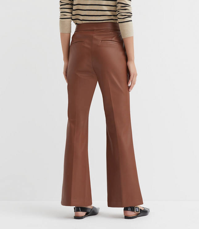 Pintucked Flare Pants Faux Leather