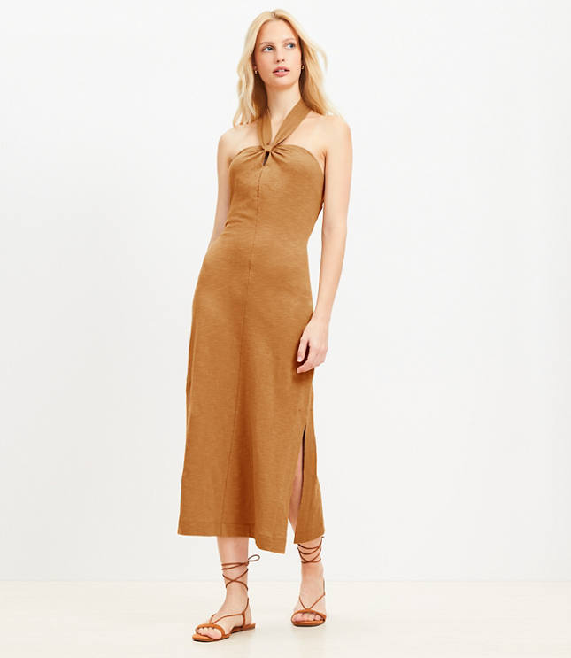 Knotted Keyhole Midi Halter Dress