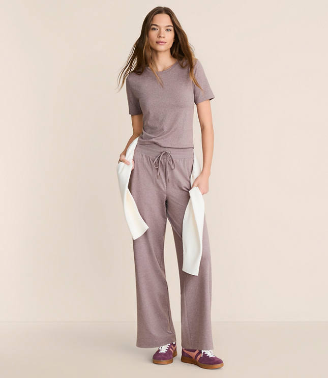 Lou & Grey Heathered Brushedsoft Slim Wide Leg Pants