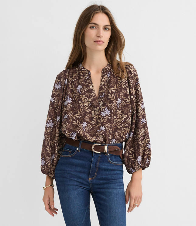 Garden Blouson Sleeve Split Neck Blouse