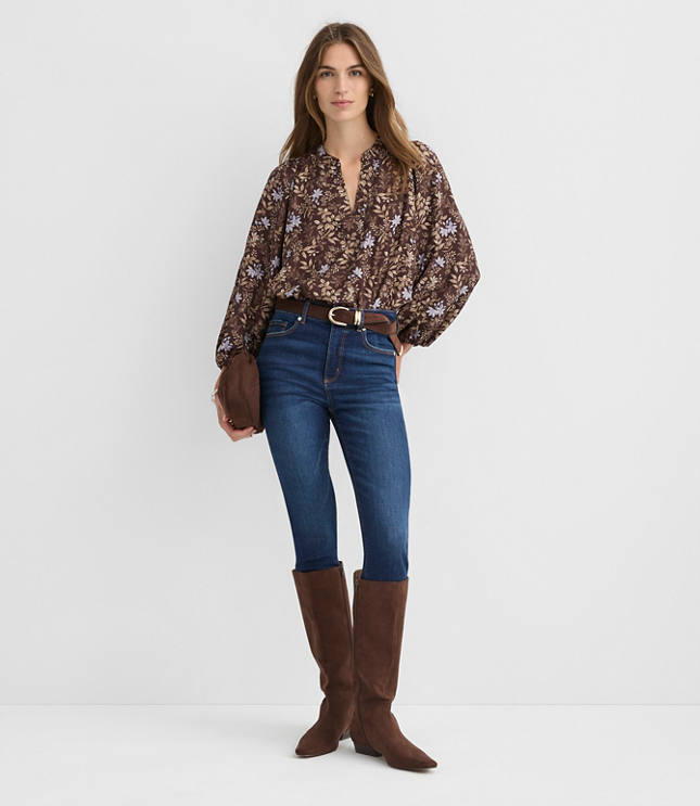 Garden Blouson Sleeve Split Neck Blouse