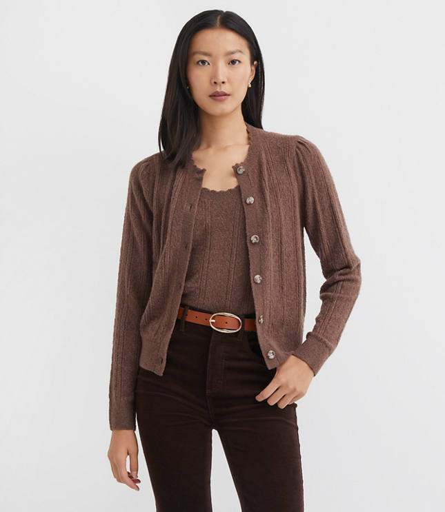 Scalloped Pointelle Puff Sleeve Cardigan