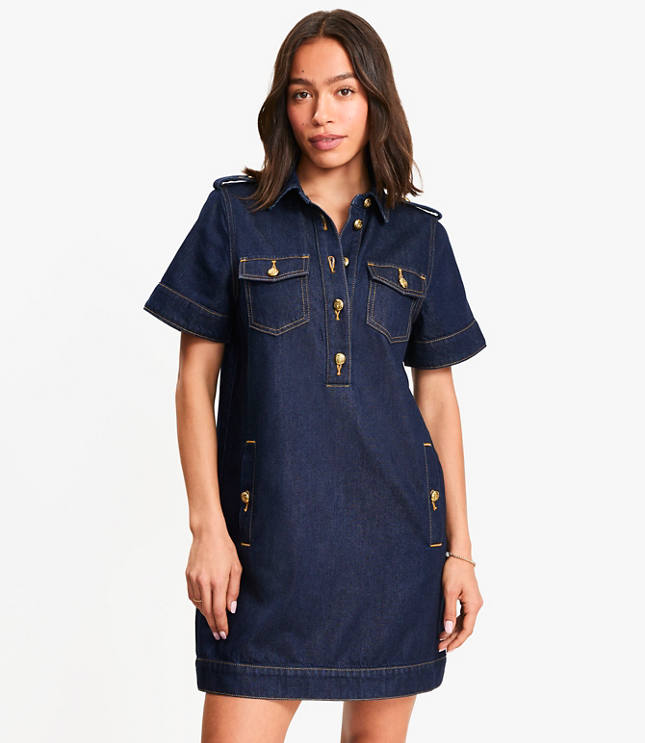 Denim Mini Pocket Dress in Classic Rinse Wash