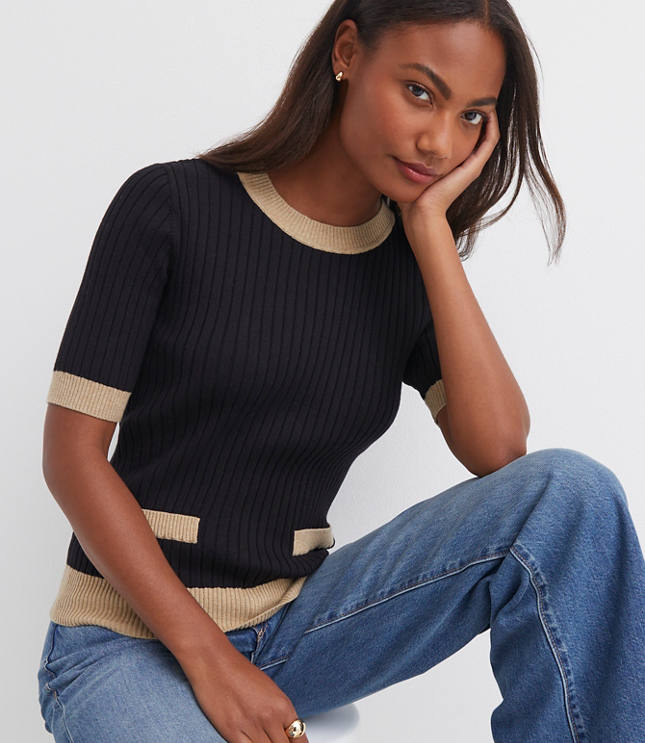 Tipped Ribbed Pocket Sweater Tee