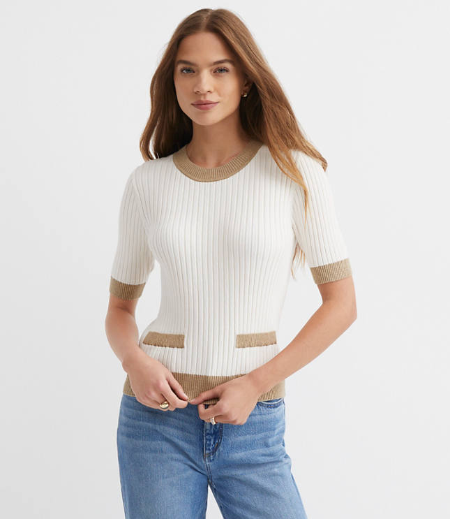 Tipped Ribbed Pocket Sweater Tee