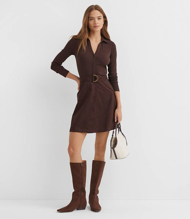 Belted Mixed Media Flare Dress