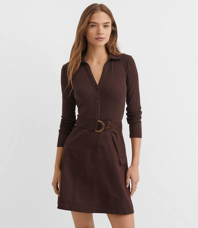 Belted Mixed Media Flare Dress