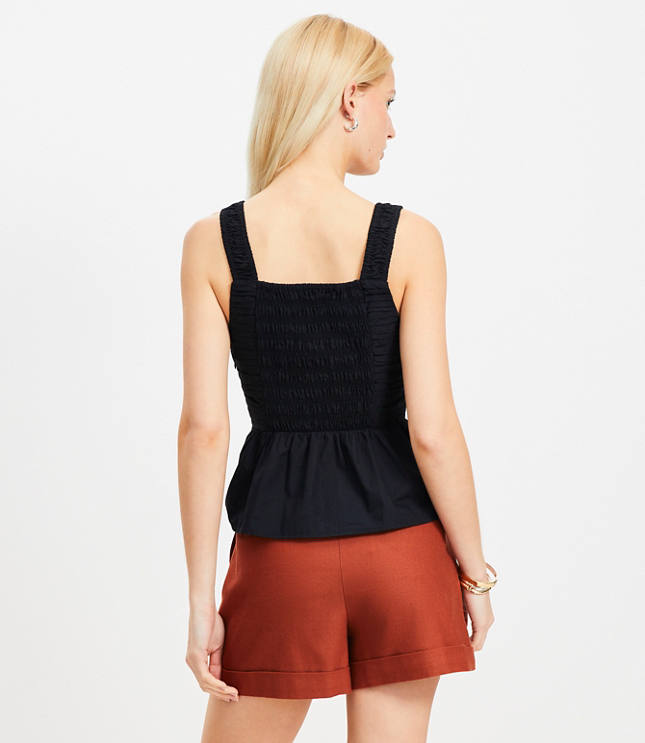 Poplin Smocked Peplum Tank Top