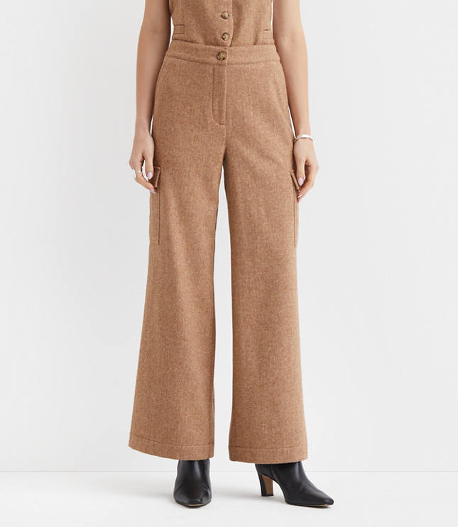 Fluid Pull On Wide Leg Cargo Pants in Herringbone