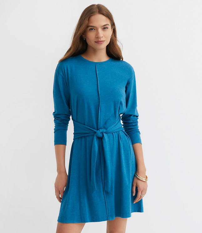 Heathered Tie Waist Mini Dress