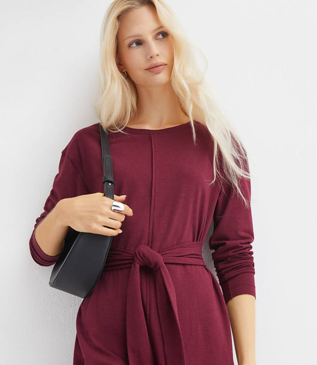 Heathered Tie Waist Mini Dress