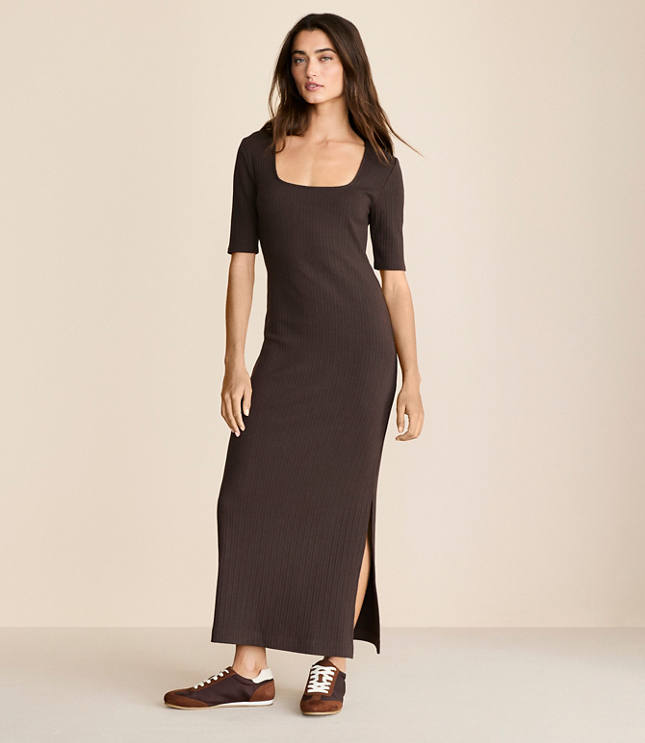 Lou & Grey Ribbed Maxi Elbow Sleeve Dress