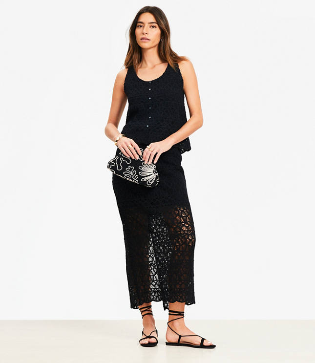 Loft Petite Scalloped Crochet Midi Skirt