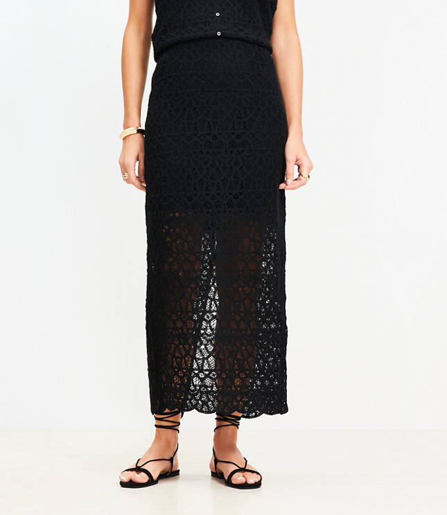 Petite Scalloped Crochet Midi Skirt