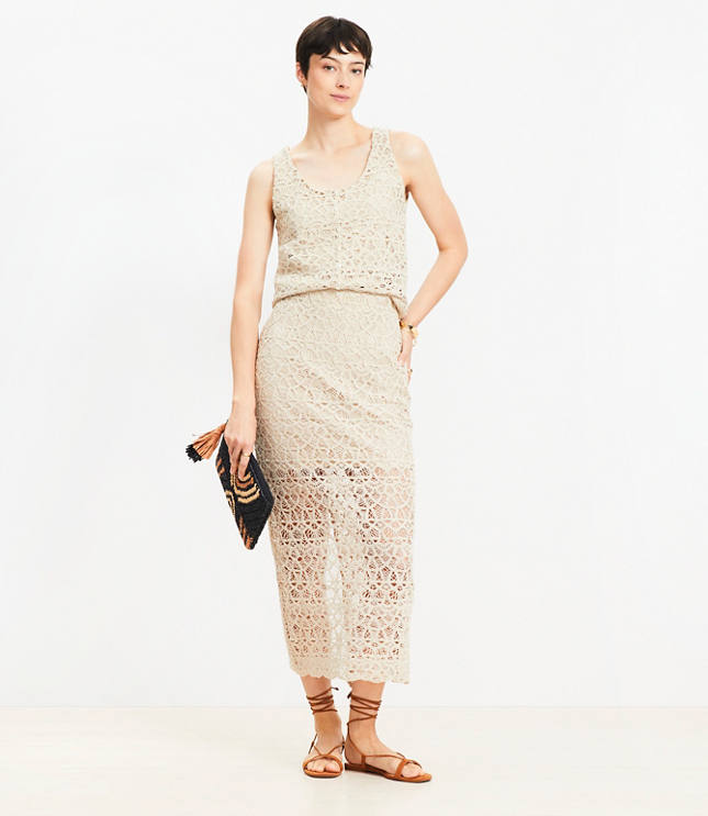 Petite Scalloped Crochet Midi Skirt