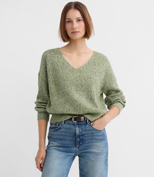 Angled Ribbed V-Neck Sweater