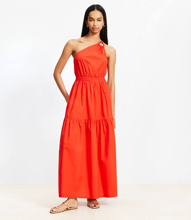 Loft LOFT Beach Poplin One Shoulder Maxi Pocket Dress