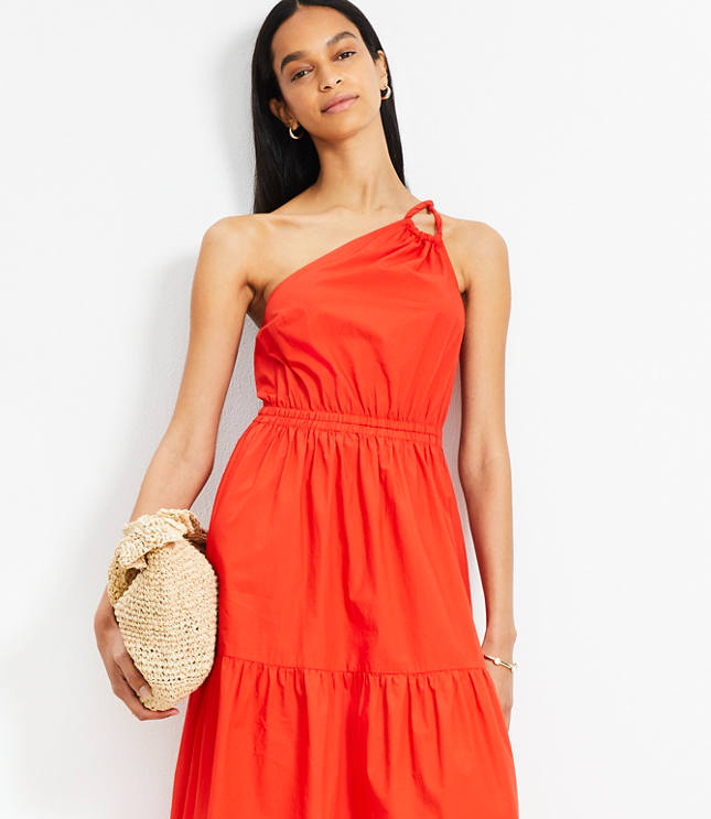 LOFT Beach Poplin One Shoulder Maxi Pocket Dress