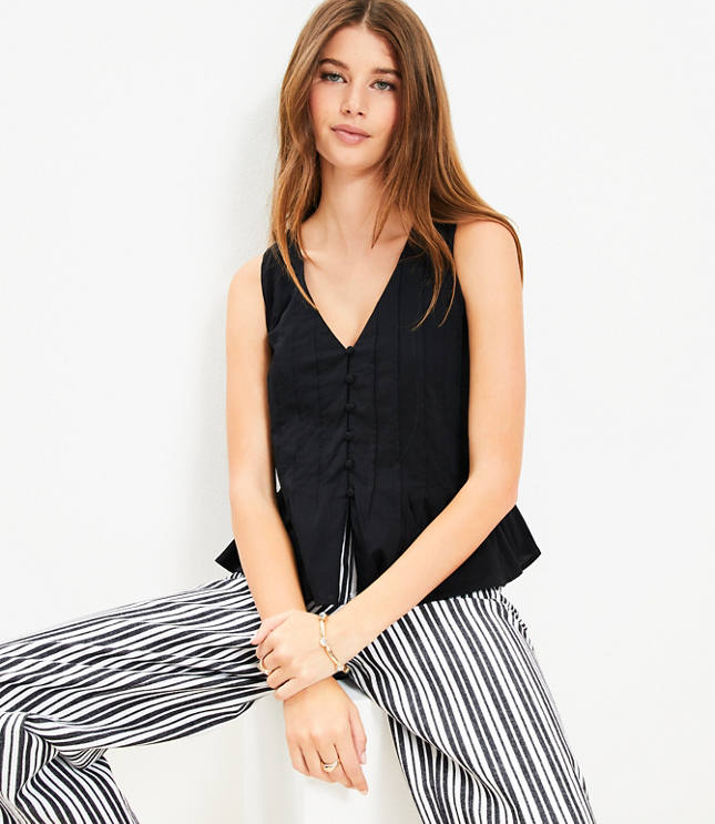 Petite Pleated V-Neck Tank Top