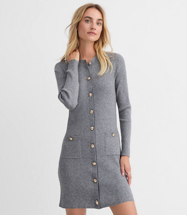 Ribbed Button Pocket Mini Sweater Dress