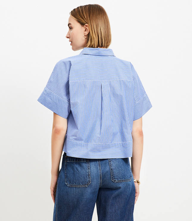Petite Striped Poplin Modern Pocket Top