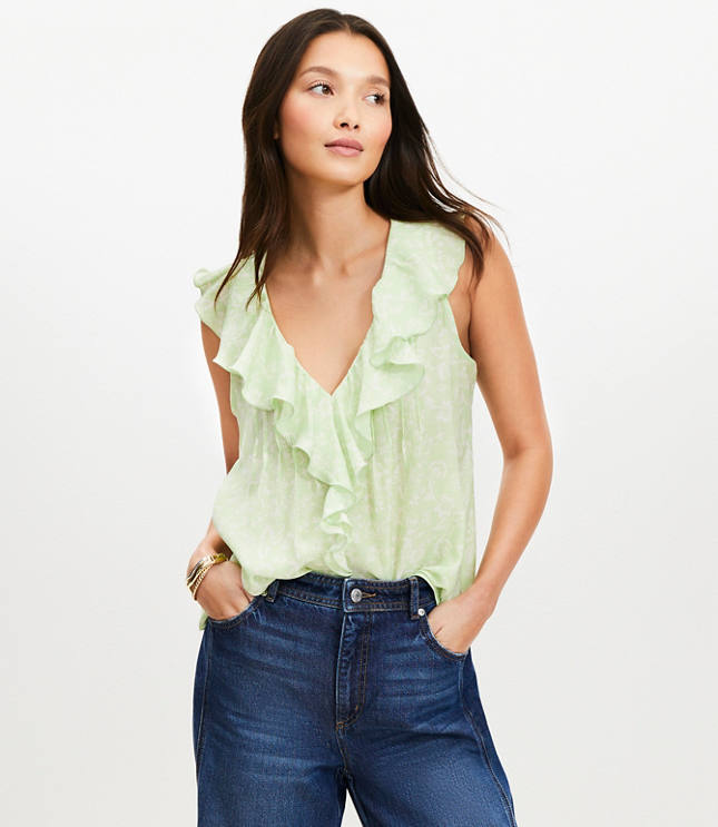 Petite Garden Pleated Ruffle Shell