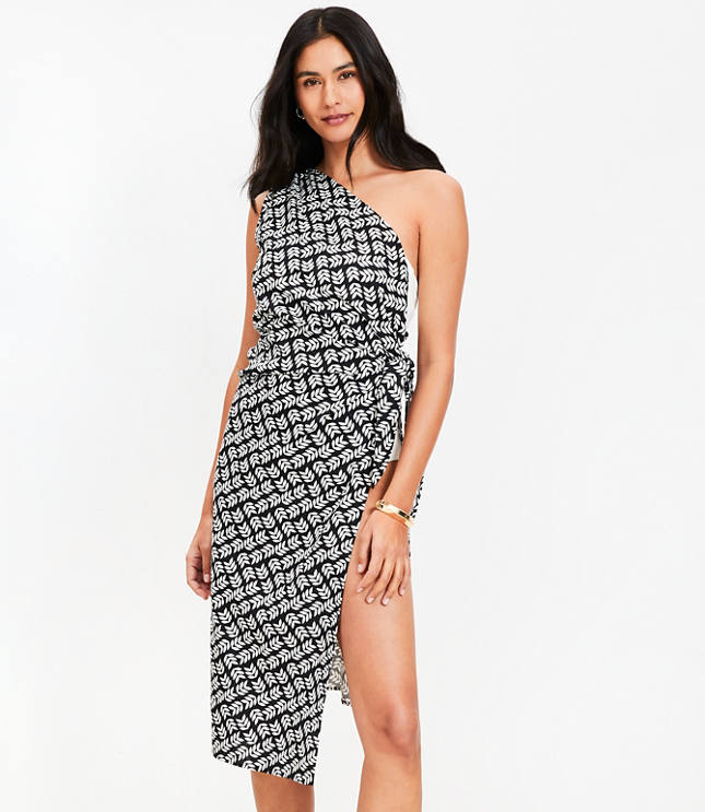 LOFT Beach Leafed One Shoulder Sarong Dress