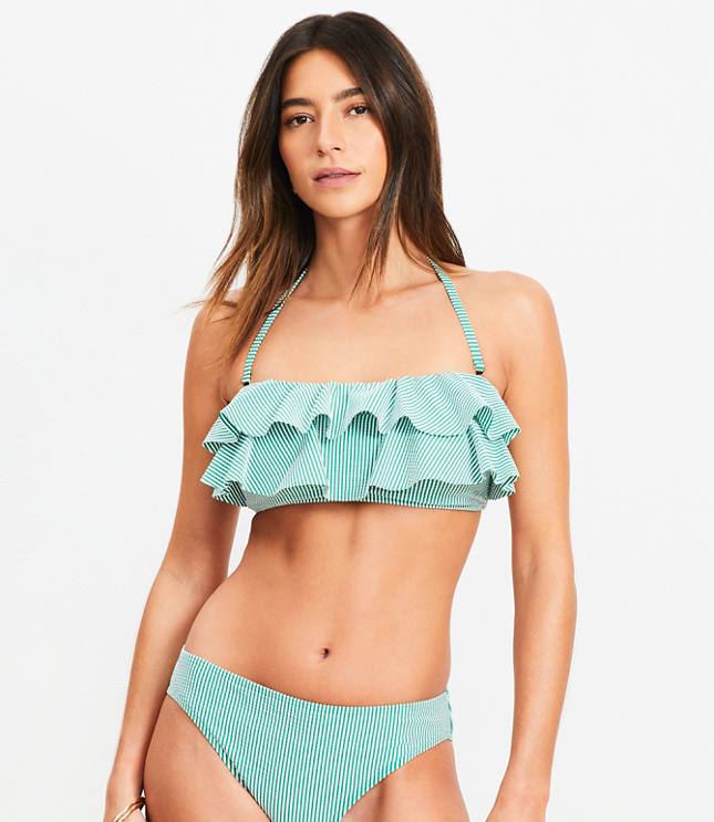 LOFT Beach Striped Ruffle Bandeau Bikini Top