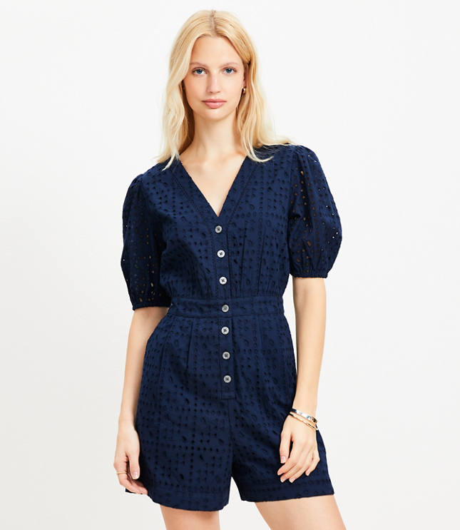 Eyelet Puff Sleeve Romper