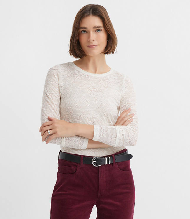 Floral Lace Long Sleeve Crew Neck Tee