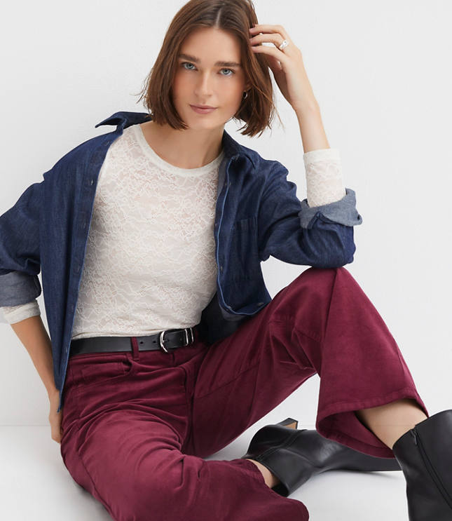 Floral Lace Long Sleeve Crew Neck Tee