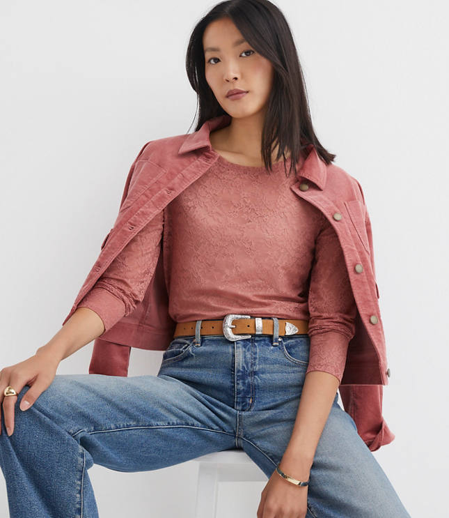 Floral Lace Long Sleeve Crew Neck Tee