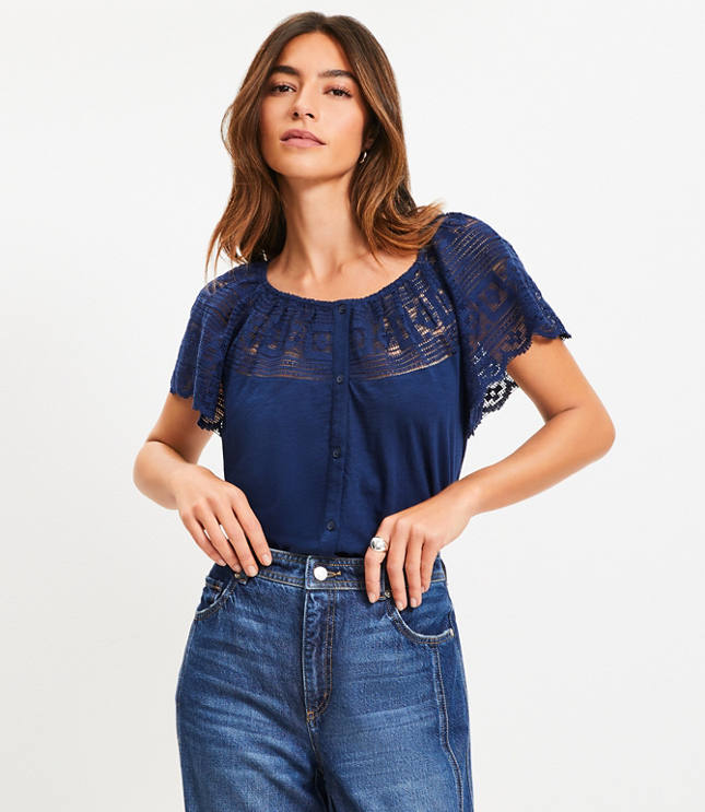 Lace Flutter Button Top