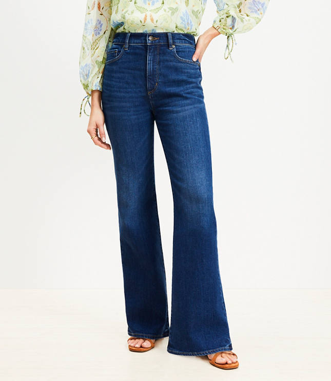 Petite High Rise Relaxed Flare Jeans Medium Wash