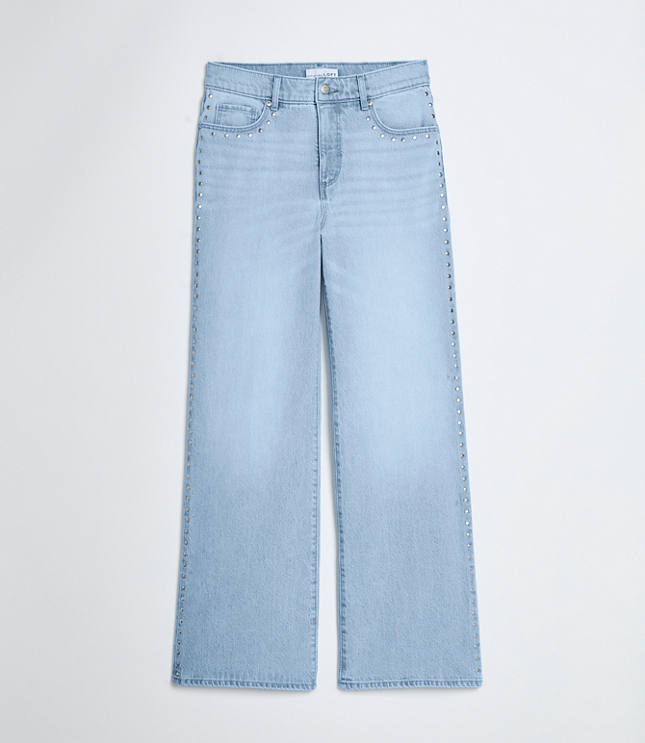 Studded High Rise Wide Leg Jeans In Mid Vintage Wash