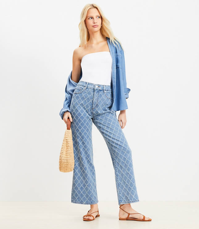 Diamond High Rise Wide Leg Crop Jeans Mid Stone Wash