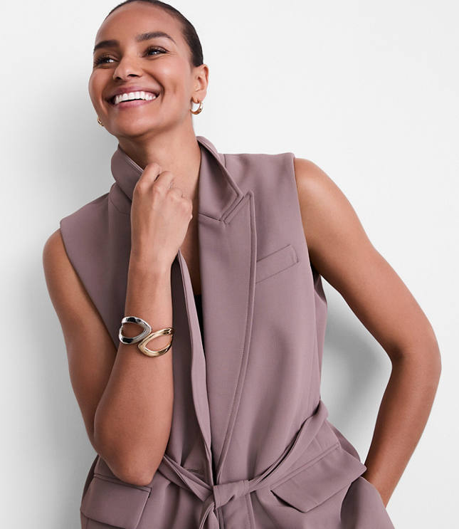 LOFT Versa Crepe Drape Belted Blazer Vest